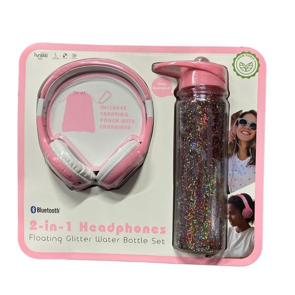 Pink - Vivitar iVibe 2-in-1 Bluetooth Headphones & Floating Glitter Water Bottle - Picture 1 of 2